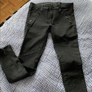 AG black coated moto jeans